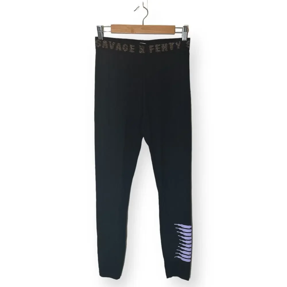 SAVAGE X FENTY RIHANNA Black Leggings Sparkle Lounge Stretch Shimmer Small